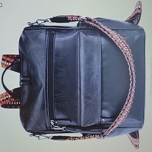 TVCDFG black leather backpack purse convertible shoulder bag boho straps NEW…